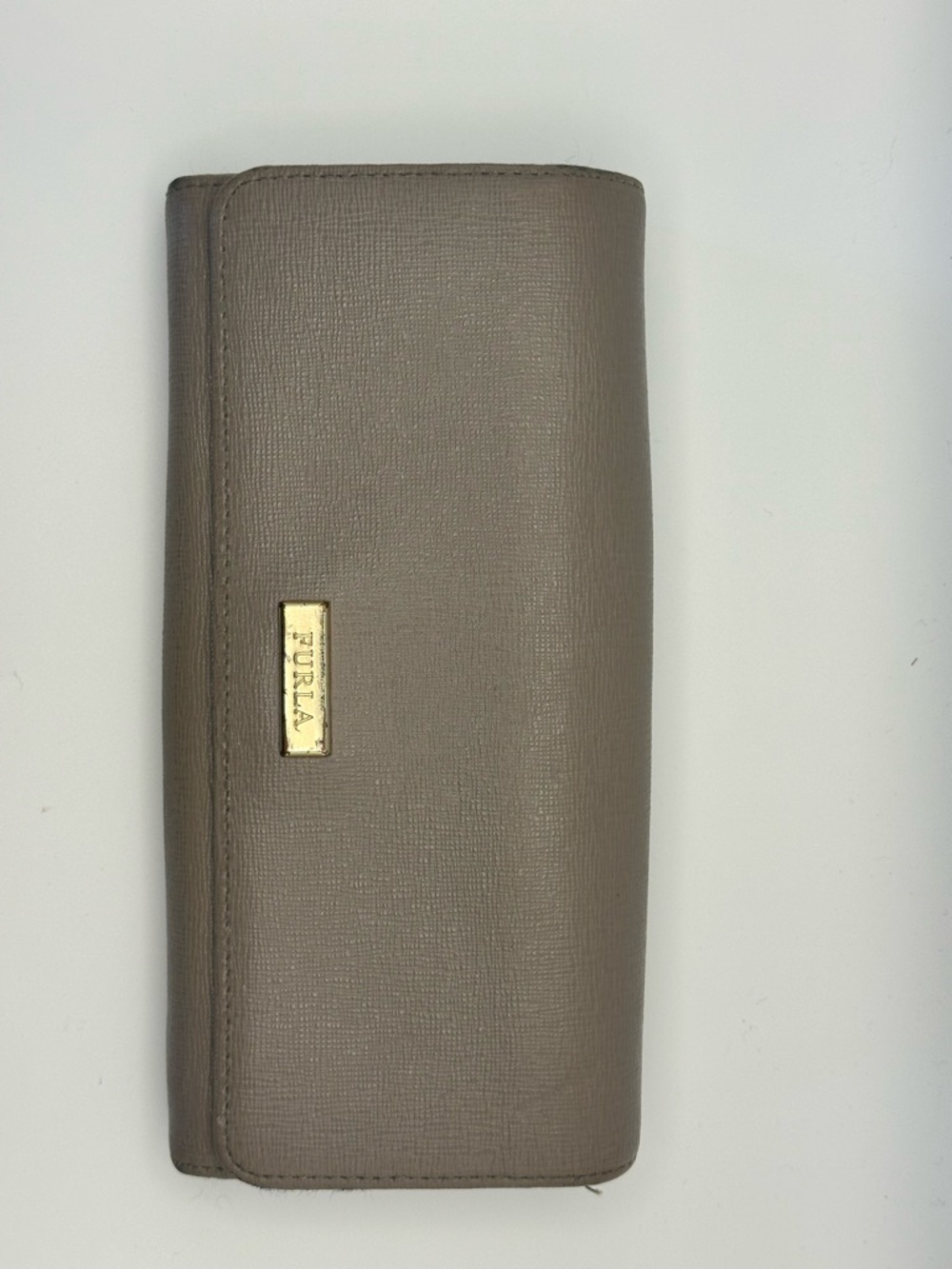 Furla Taupe Leather Saffiano Wallet with Gold Hardware